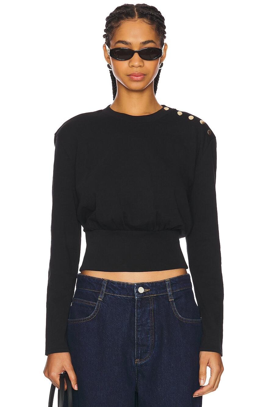 Nation Los Angeles Monique Top Jet Black Long Sleeve SZ SMALL Cotton Classic EUC